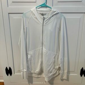 NWOT Athleta White Large Zip Up Hoodie Lightweight Thin Sweater
